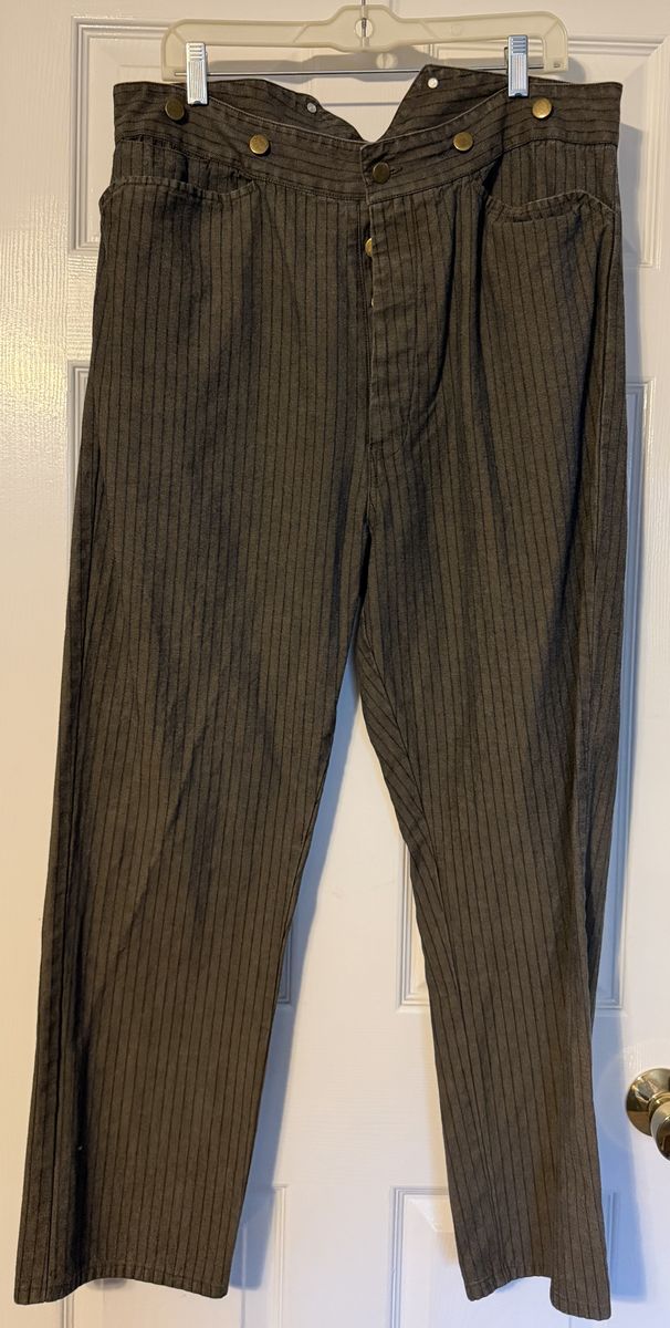 Frontier Classics Men's Grey Striped Old West Cotton Pants, (Size 38, V-back)