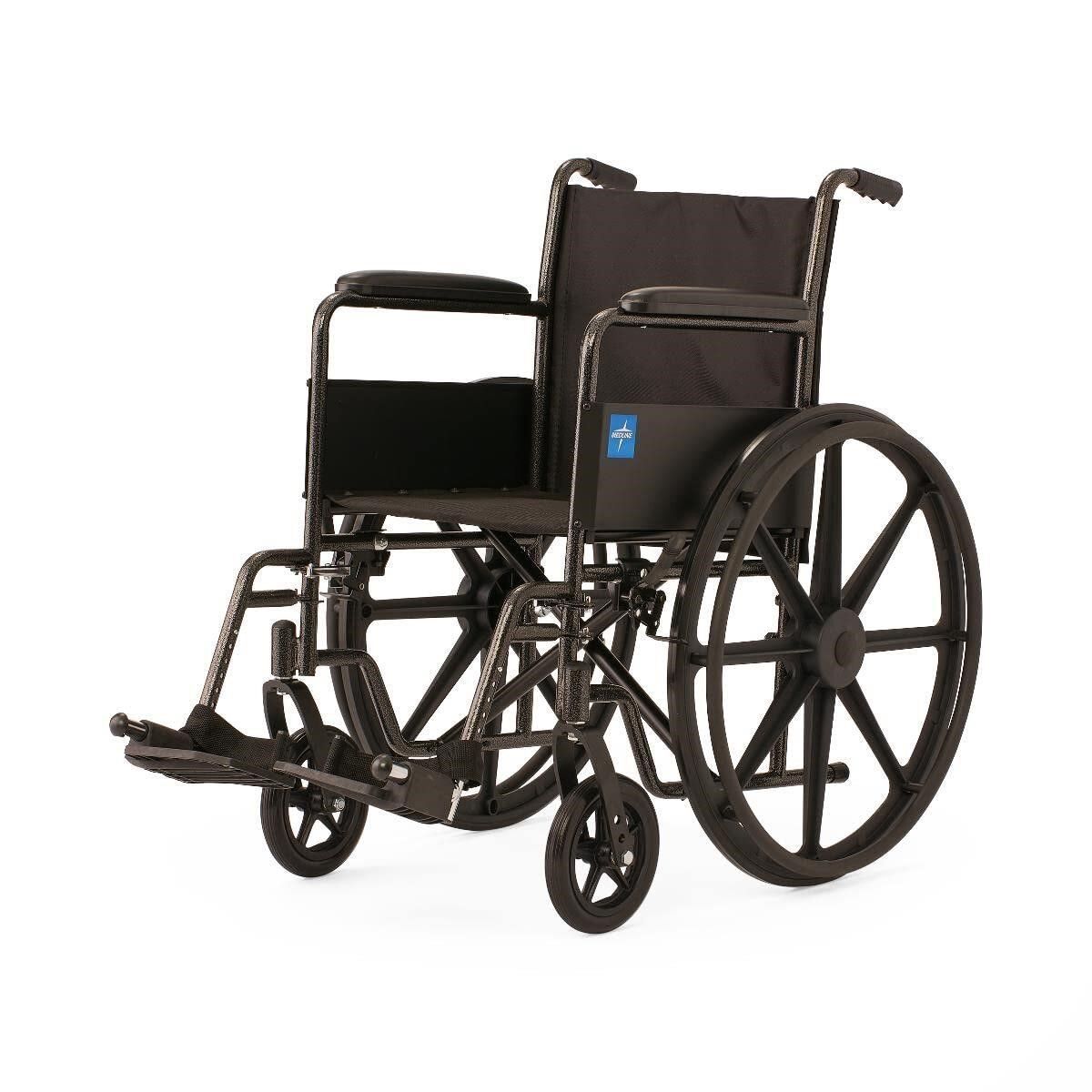 Medline Wheelchair 18" Wide Seat Full-Length Arms Swing-Away Footrests Foldable Mobility