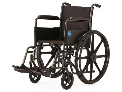 Medline Wheelchair 18" Wide Seat Full-Length Arms Swing-Away Footrests Foldable Mobility