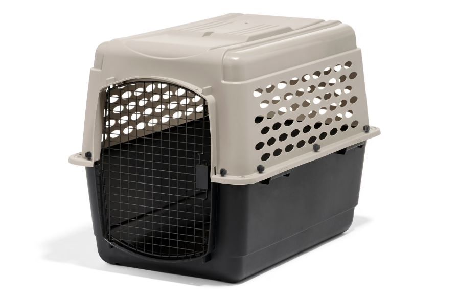 NEW! Plastic Portable Dog Kennel Pet Carrier 36” for Pets 50-70 lb (Taupe/Black)