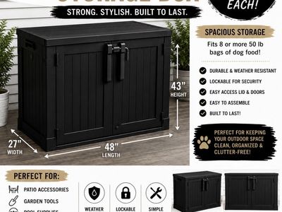 Outdoor Storage Box - Black, 48" Length, 27" Width, 43" Height, Weather-Resistant, Lockable