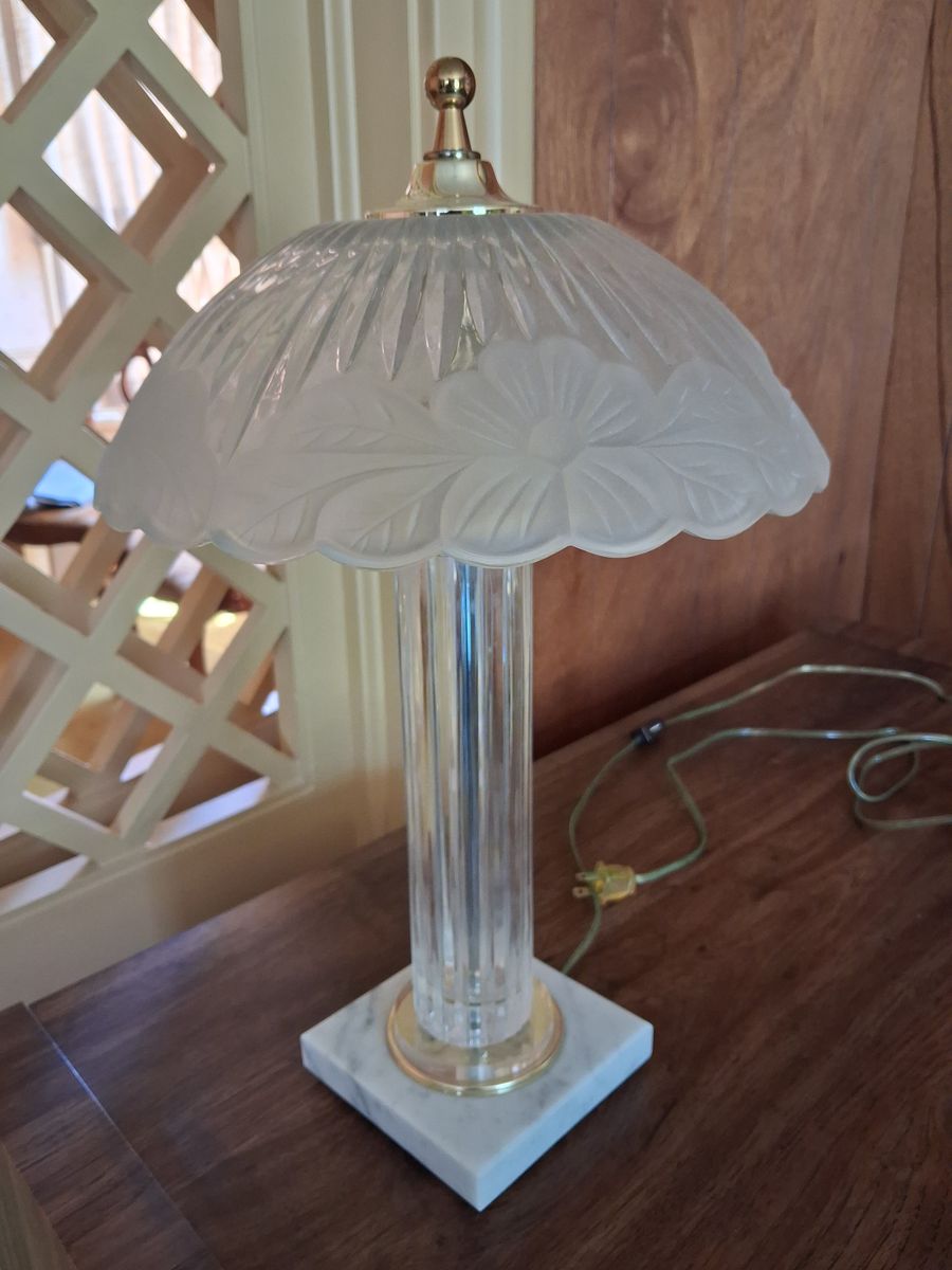 Vintage Frosted Glass & Marble Table Lamp