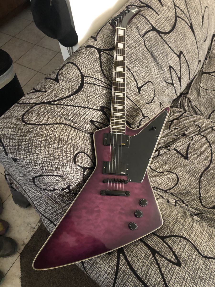 Purple Explorer Electric Guitar, Tree Burl Pickup 6 String Mahogany Body