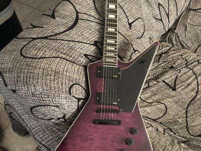 Purple Explorer Electric Guitar, Tree Burl Pickup 6 String Mahogany Body