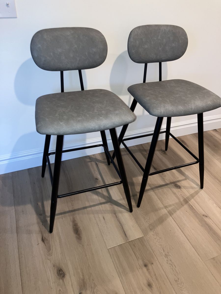 2 Metal Faux Leather Stools with Backs - Like New