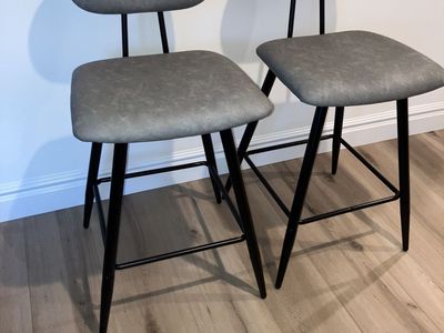 2 Metal Faux Leather Stools with Backs - Like New