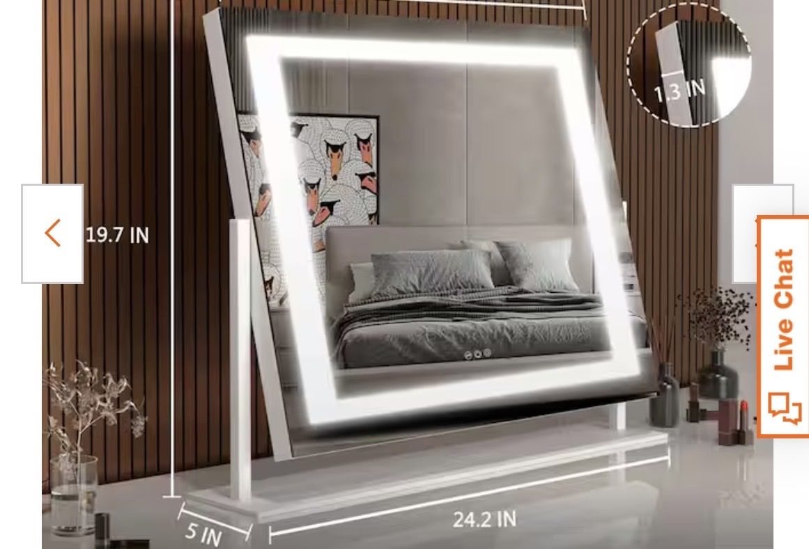Dimmable Vanity Mirror with LED Lights, Touch Screen, 3 Color Modes, Wireless Charging, 24.2" x 19.7"