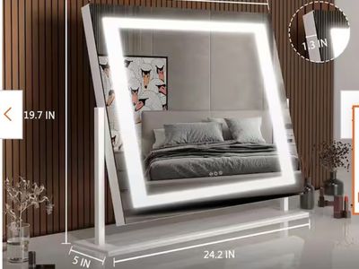 Dimmable Vanity Mirror with LED Lights, Touch Screen, 3 Color Modes, Wireless Charging, 24.2" x 19.7"