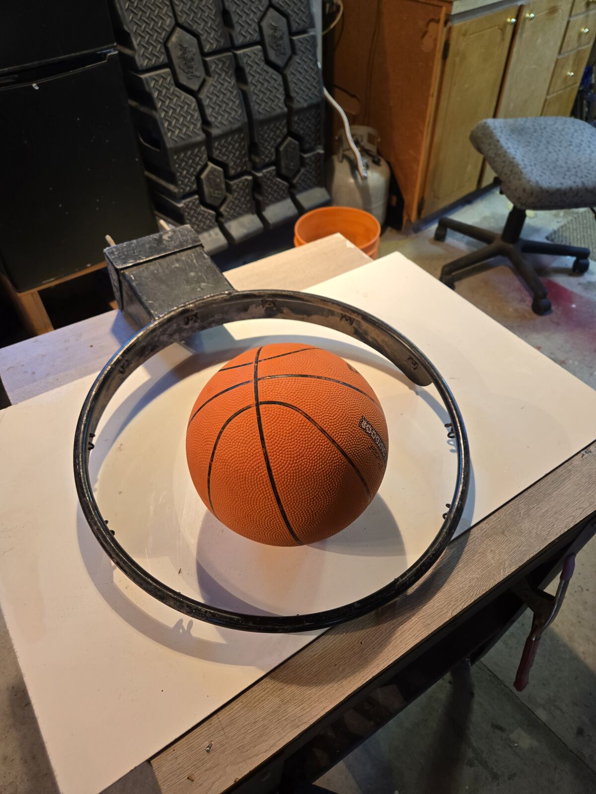 Basketball hoop, metal, full size, breakaway feature.