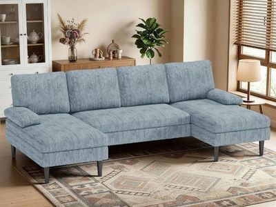 BRAND NEW KORSER SECTIONAL SOFA "U", PREMIUM CHENILLE FABRIC. PEWTER COLOR