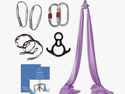Aerial Silks Kit - Complete Aerial Yoga Equipment Set, Purple Fabric, Carabiners, Daisy Chain, Figure 8