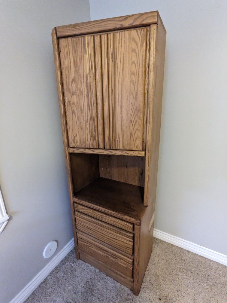 Two Oak Finish Cabinets