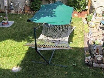 Outdoor Hammock with Stand and Green Canopy - Relaxing Patio Furniture