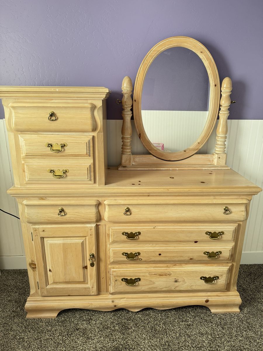 Vintage Solid Pine Dresser, Matching Headboard & Frame, w/ Free Boxspring