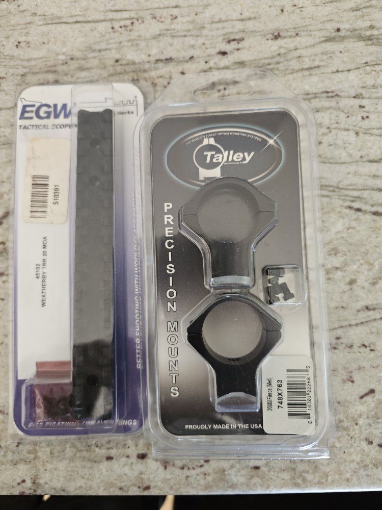 Talley 30mm rings and EGW Weatherby 20moa rail