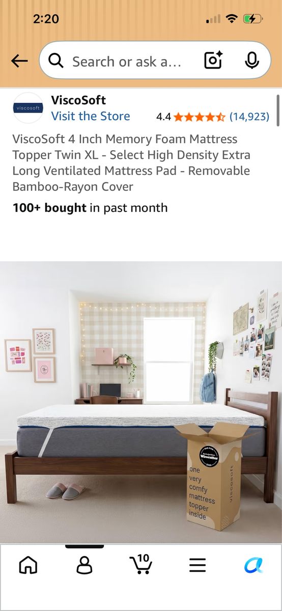 ViscoSoft 4" Gel Memory Foam Mattress Topper Twin XL - Ventilated & Washable Bamboo-Rayon Cover