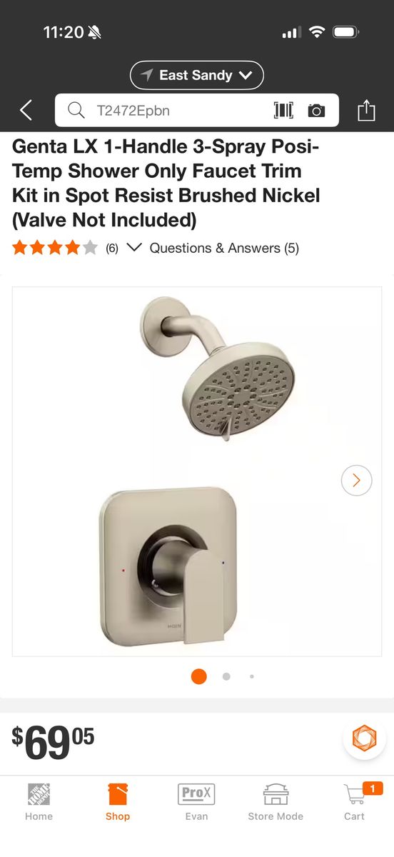 Moen Genta LX T2472EPBN 1-Handle 3-Spray Shower Trim Kit, Spot Resist Brushed Nickel. All fixtures are from standard plumbing.