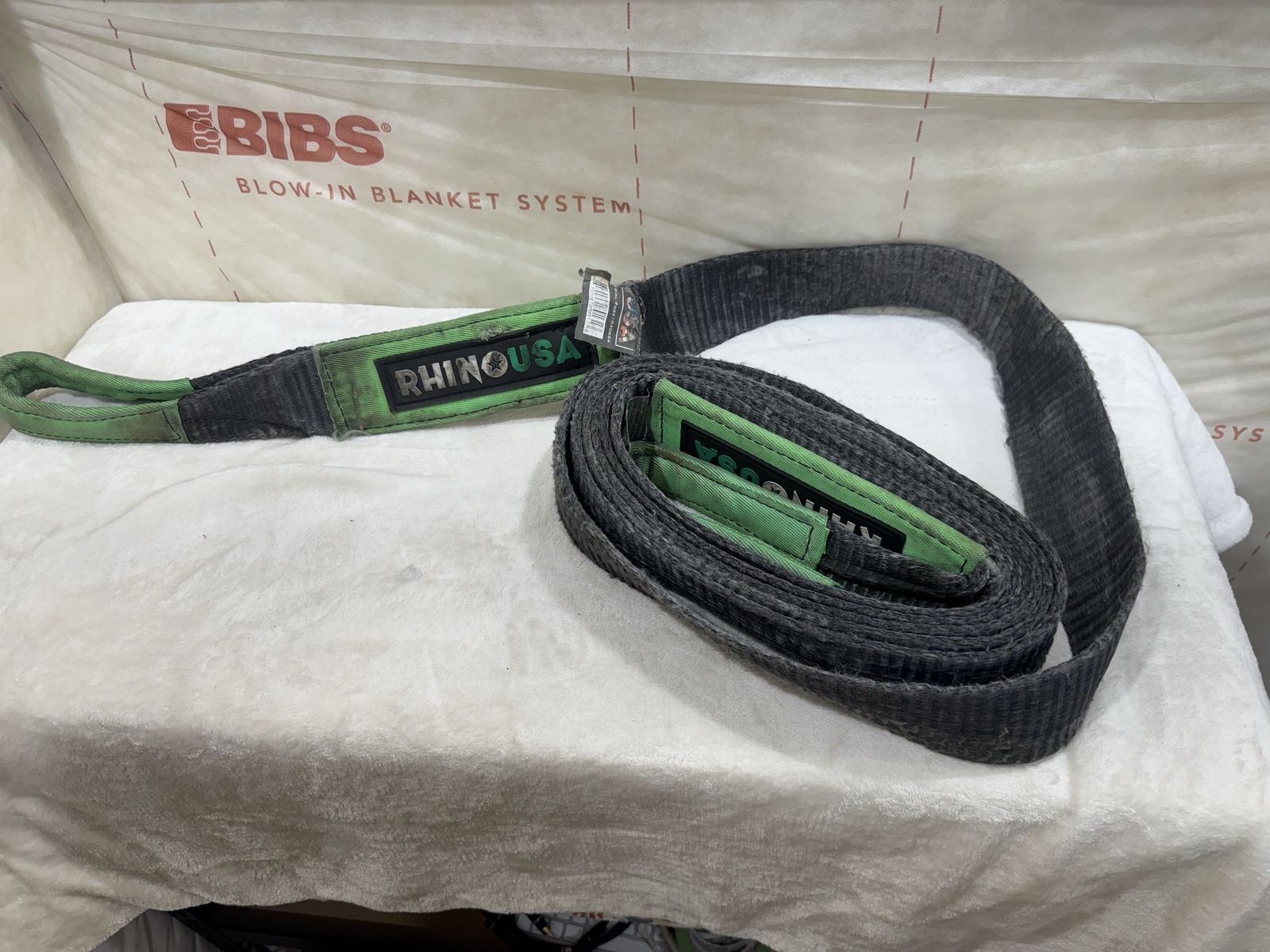 Rhino USA Heavy Duty Recovery Tow Strap Green Black Reinforced Loops