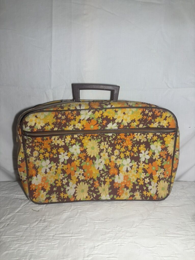 Bantam Travelware Floral Fabric Suitcase - 1970s