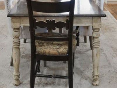 Large Rustic Farmhouse Dining Table with Two-Tone Finish and Turned Legs