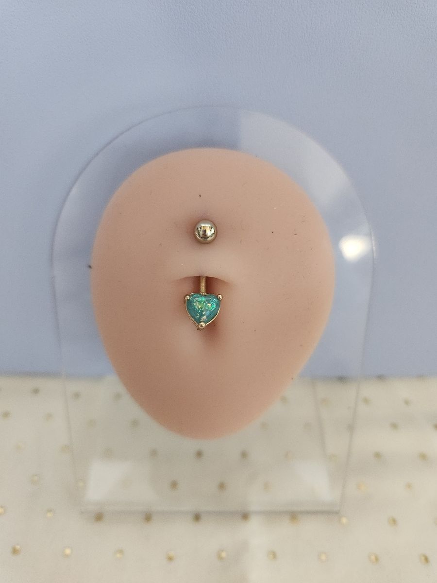 Green Heart Charm Belly Button Jewelry