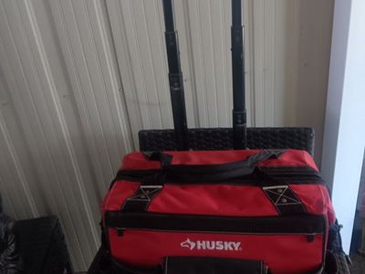Husky 18-inch Rolling Tool Bag with Telescoping Handle, Red/Black, Heavy Duty Storage