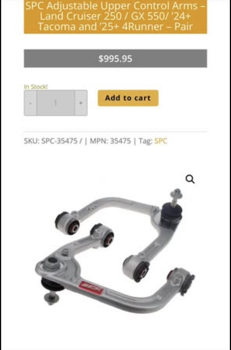 SPC Adjustable Upper Control Arms - Land Cruiser 250 / GX 550 / '24+ Tacoma / '25+ 4Runner