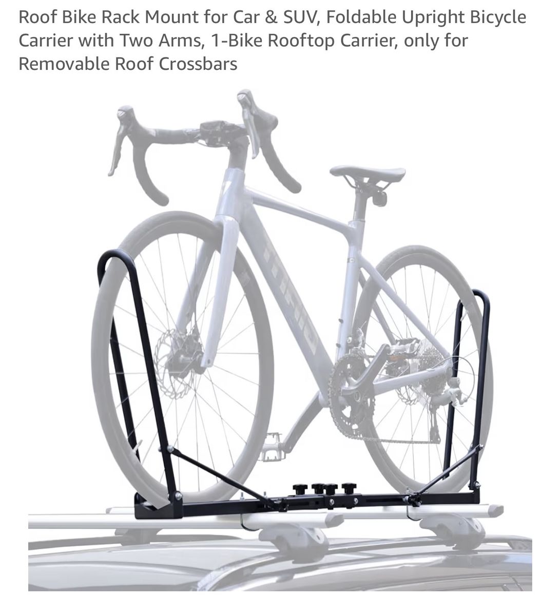 Roof Bike Rack Mount for Car & SUV, Foldable Upright Bicycle Carrier with Two Arms, 1-Bike Rooftop Carrier, only for Removable R