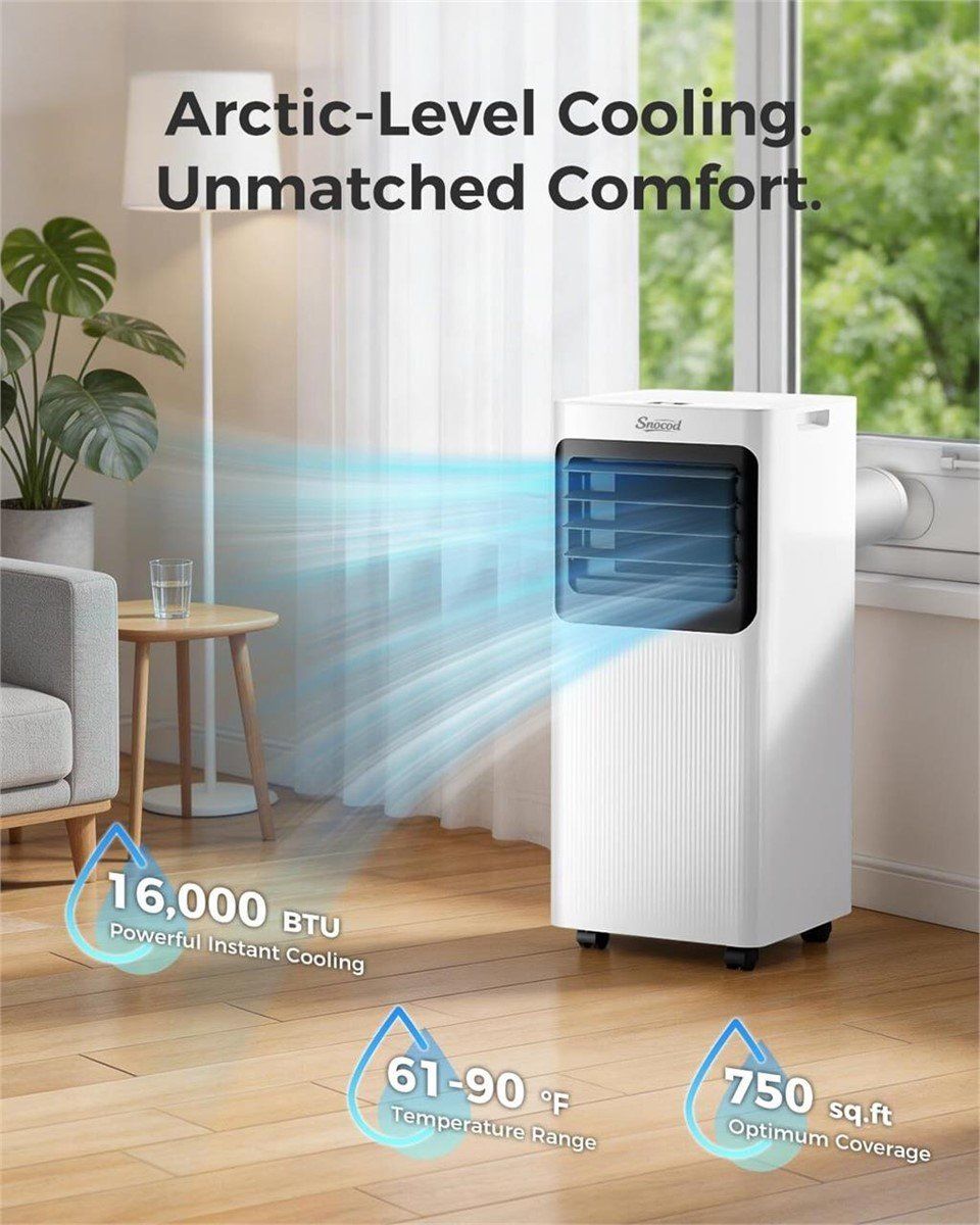 Snocod 16,000 BTU Portable Air Conditioner - White, 5-in-1 Multifunctional Smart Unit (New in Box)