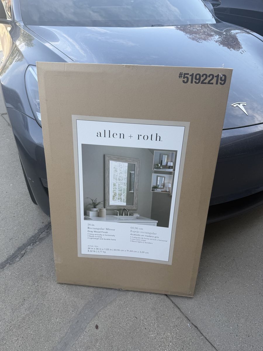 allen + roth 24 x 36 in Rectangular Mirror Gray Wood Finish Frame