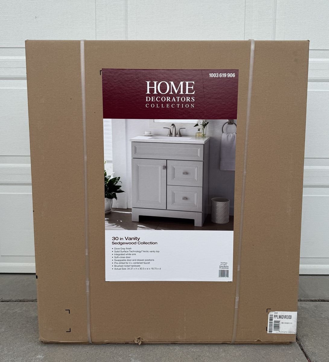 NEW Dove Gray Sedgewood 30.5 in. Bath Vanity with Arctic Solid Surface Top