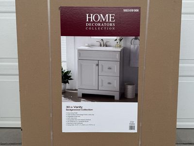 NEW Dove Gray Sedgewood 30.5 in. Bath Vanity with Arctic Solid Surface Top