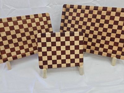 Handmade Checkered Wood Cutting Boards - Set of 3 (Large, Medium, Small) with Juice Grooves