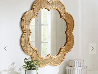 Ballard Designs Redford Mirror - Scalloped Rattan Frame Wall Decor