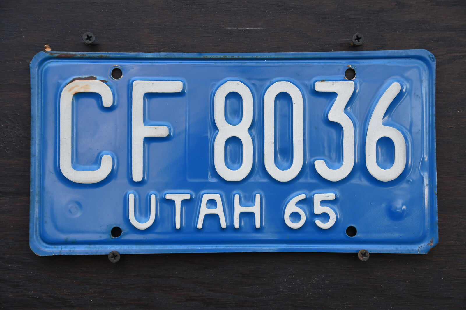 Utah 1965 Original  License Plate.  # CF 8036