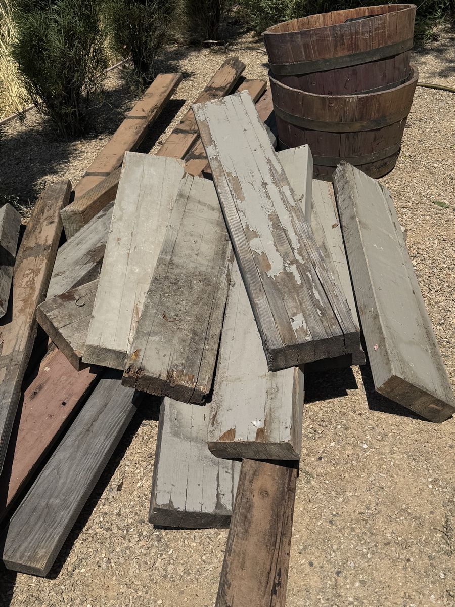 Reclaimed Wood Planks and Wooden Barrels Lot