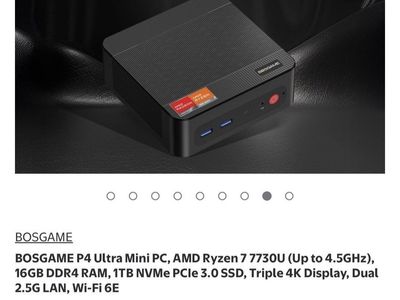 BOSGAME P4 Ultra Mini PC AMD Ryzen 7 7730U 16GB RAM 1TB SSD Wi-Fi 6E