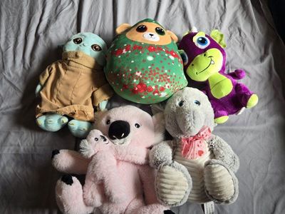 Assorted Plush Toy Lot: The Child (Baby Yoda), Pink Koala, and More Stuffed Animals