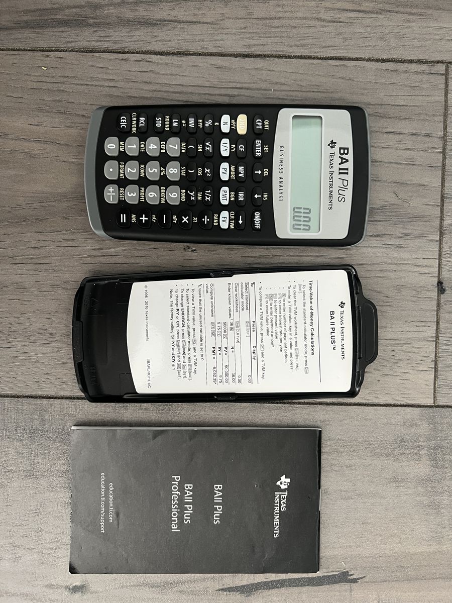 Texas Instruments BA II Plus Financial Calculator with Slide Cover & Manual