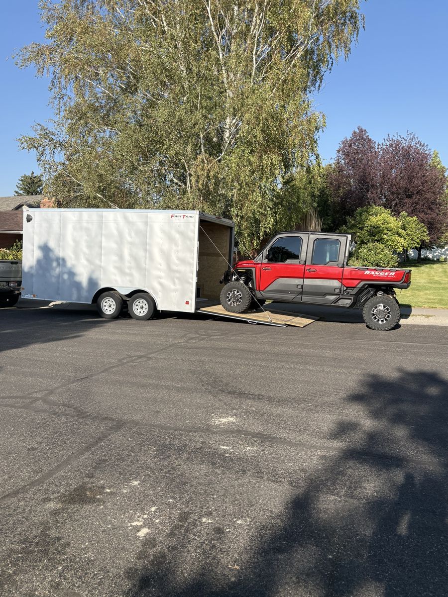 2024 Polaris Ranger 1500 North Star  has 2000 miles & 17 ft Wells Cargo in closed trailer