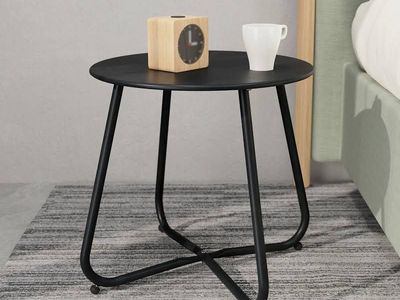 Modern Black Metal Round End Table - Side Accent Table
