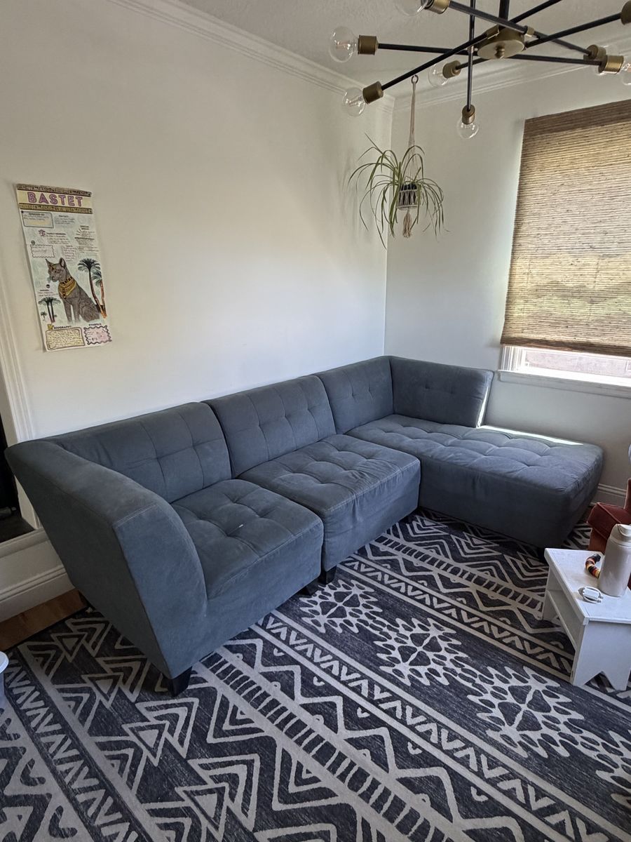 Modular Blue Sectional Sofa and Chaise