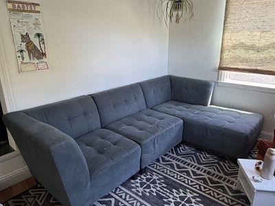 Modular Blue Sectional Sofa and Chaise