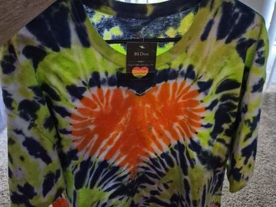 Handmade Tie-Dye T-Shirt with Orange Heart Design by BS Dyes