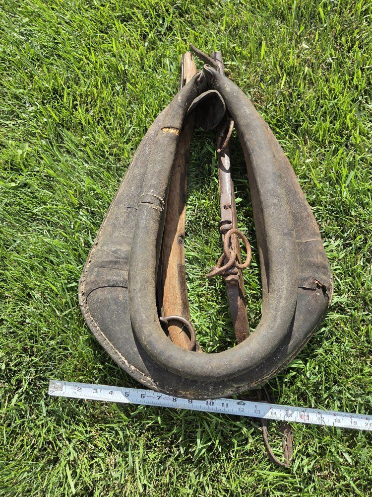 Vintage Antique Leather & Wood Horse Collar Harness with wooden hames.