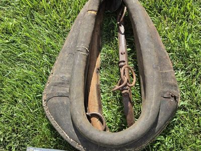 Vintage Antique Leather & Wood Horse Collar Harness with wooden hames.