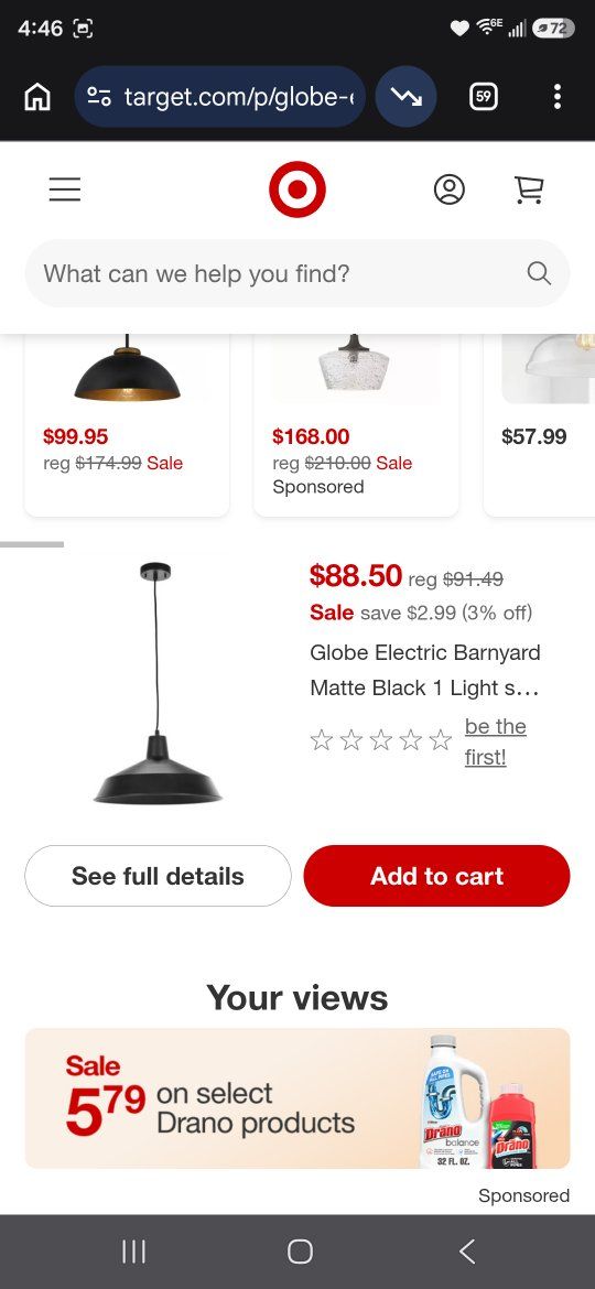 new in box Globe Electric Barnyard Matte Black 1-Light Pendant Light Fixture
