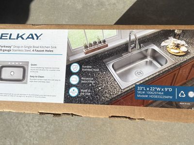 NEW Elkay Parkway 33 in. Drop-in Single Bowl 20-Gauge Stainless Kitchen Sink