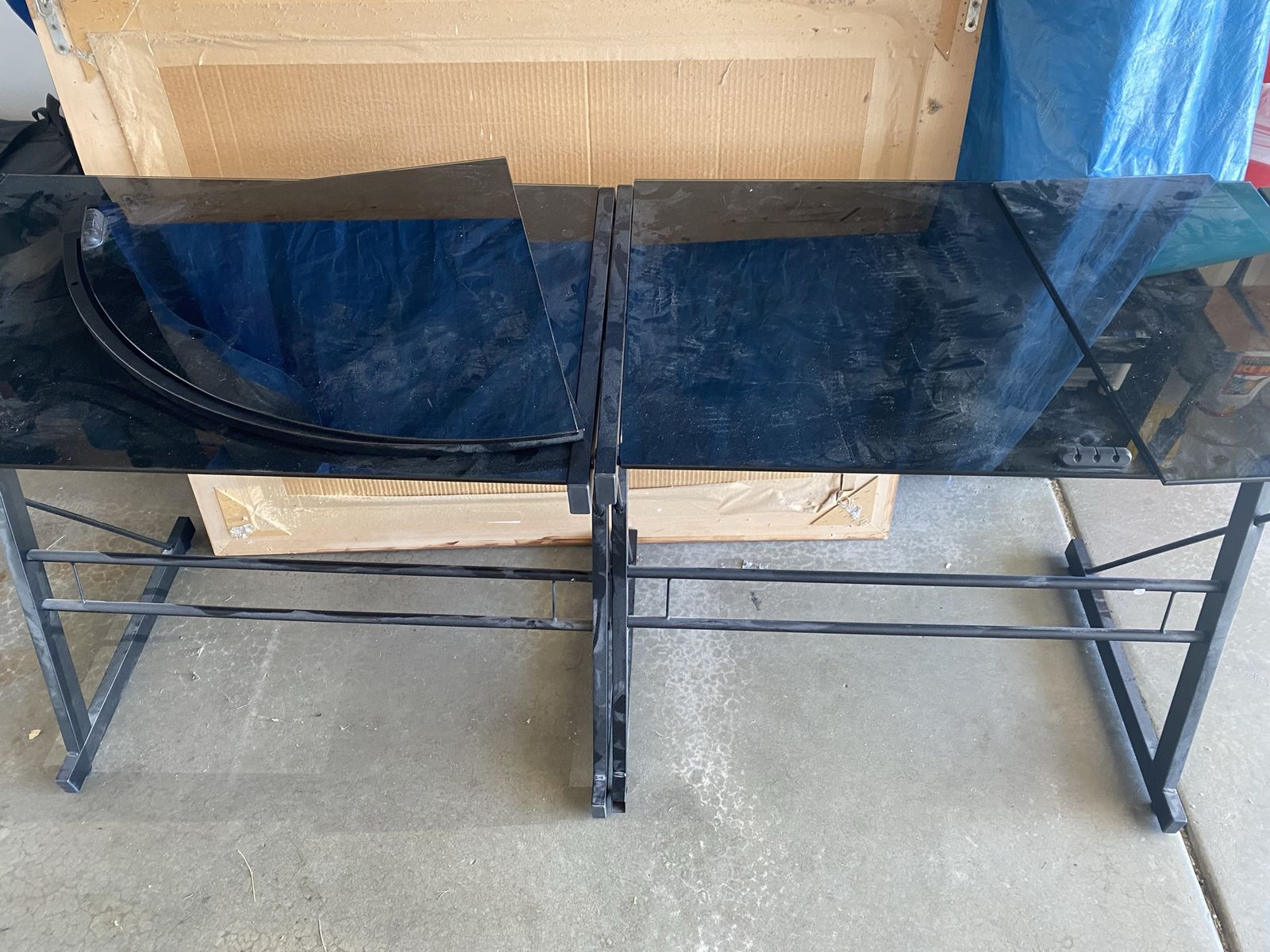Multi-Directional Metal & Glass Top Desk - 64"L x 20"W x 26"H