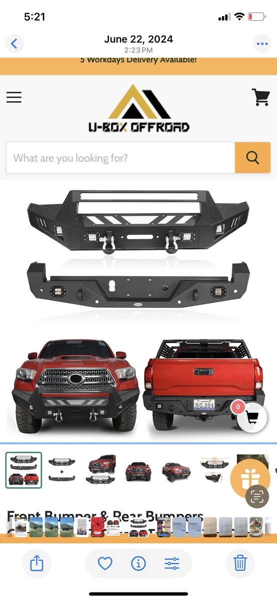U-BOX OFFROAD Front & Rear Bumper Kit for Toyota Tacoma, Textured Black Steel w/ LED Lights